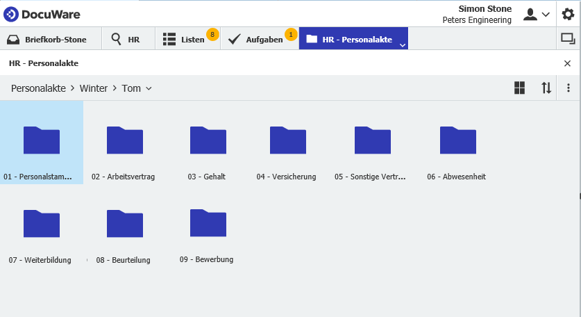 Beispiel für Ordner in der Personalakte eines Mitarbeiters
